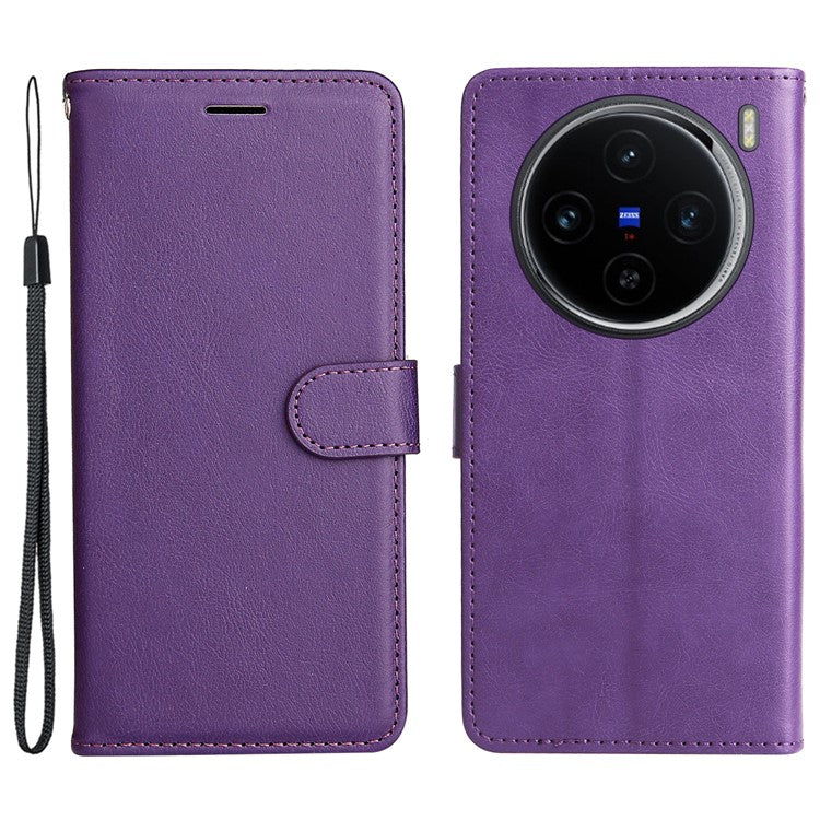 KT Leather Series-2 for vivo X100 5G Case Wallet PU Leather Solid Color Phone Cover - Purple