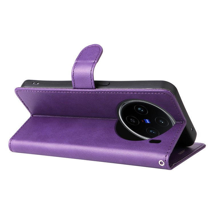 KT Leather Series-2 for vivo X100 5G Case Wallet PU Leather Solid Color Phone Cover - Purple