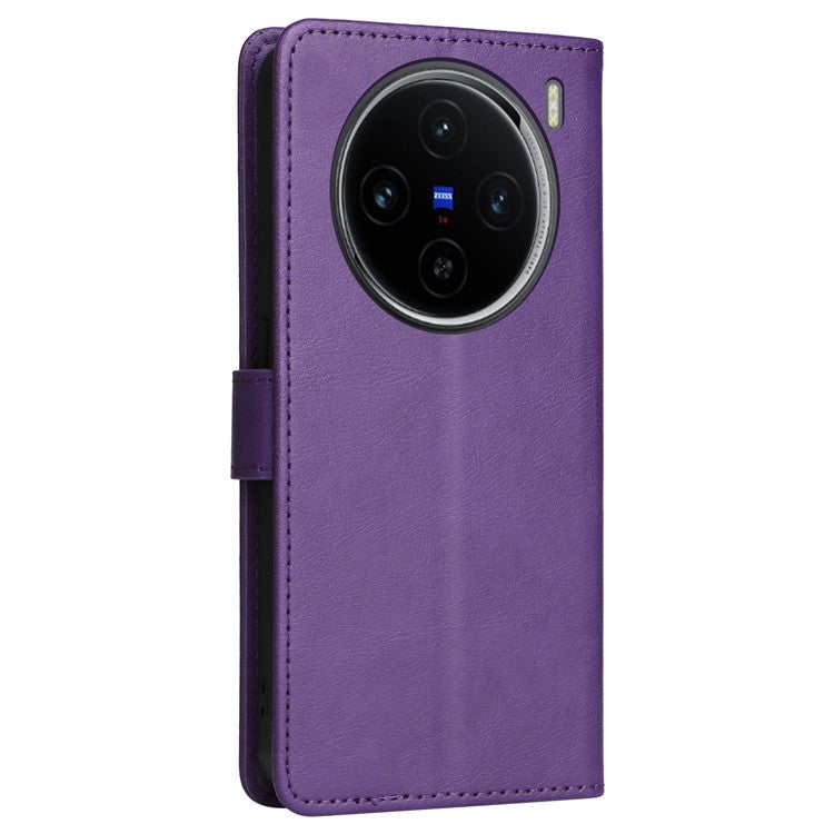 KT Leather Series-2 for vivo X100 5G Case Wallet PU Leather Solid Color Phone Cover - Purple