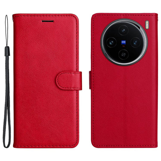 KT Leather Series-2 for vivo X100 5G Case Wallet PU Leather Solid Color Phone Cover - Red