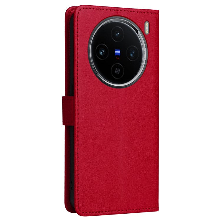 KT Leather Series-2 for vivo X100 5G Case Wallet PU Leather Solid Color Phone Cover - Red