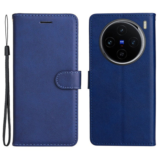KT Leather Series-2 for vivo X100 5G Case Wallet PU Leather Solid Color Phone Cover - Blue