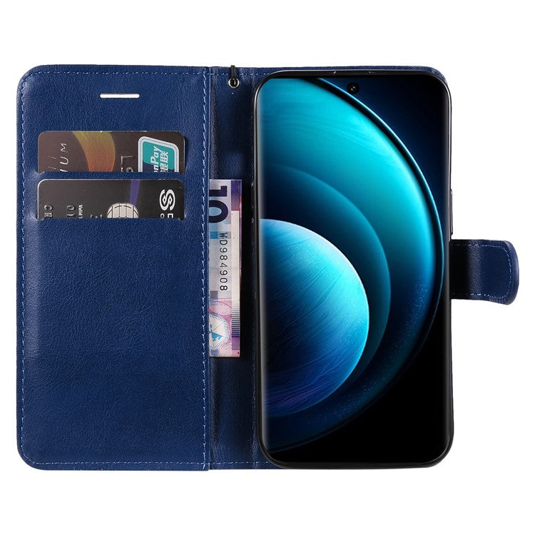KT Leather Series-2 for vivo X100 5G Case Wallet PU Leather Solid Color Phone Cover - Blue