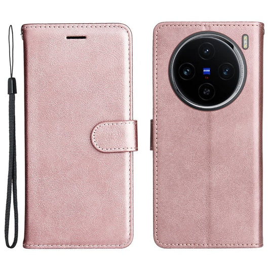 KT Leather Series-2 for vivo X100 5G Case Wallet PU Leather Solid Color Phone Cover - Rose Gold