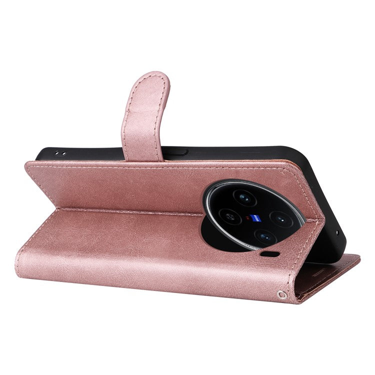 KT Leather Series-2 for vivo X100 5G Case Wallet PU Leather Solid Color Phone Cover - Rose Gold