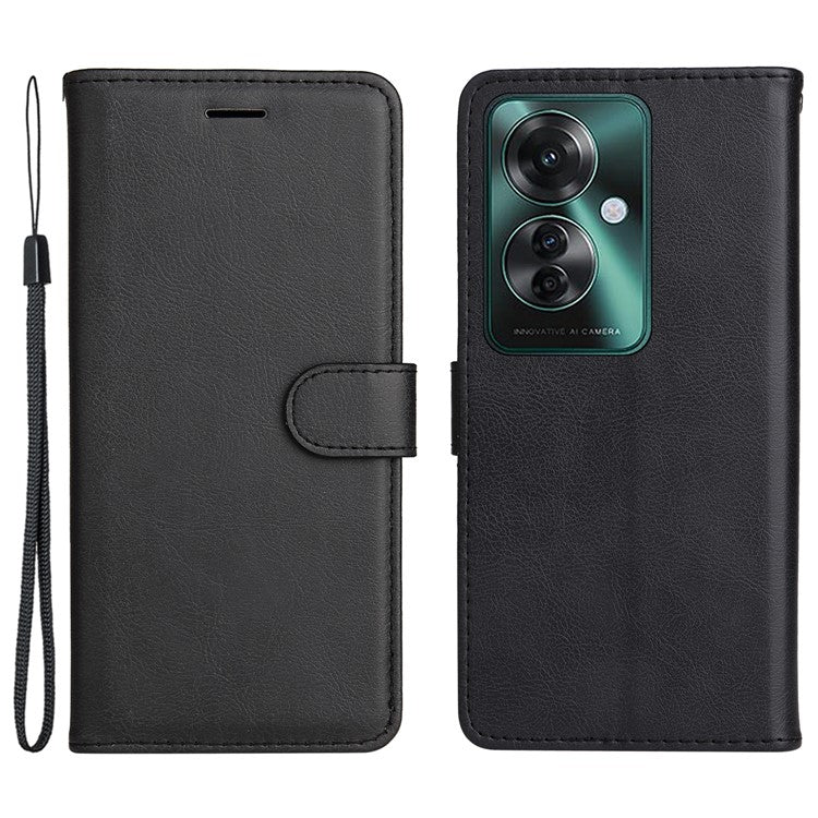 KT Leather Series-2 for Oppo Reno11 F 5G Case Solid Color Leather Wallet Flip Protective Phone Cover - Black