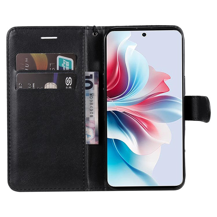 KT Leather Series-2 for Oppo Reno11 F 5G Case Solid Color Leather Wallet Flip Protective Phone Cover - Black