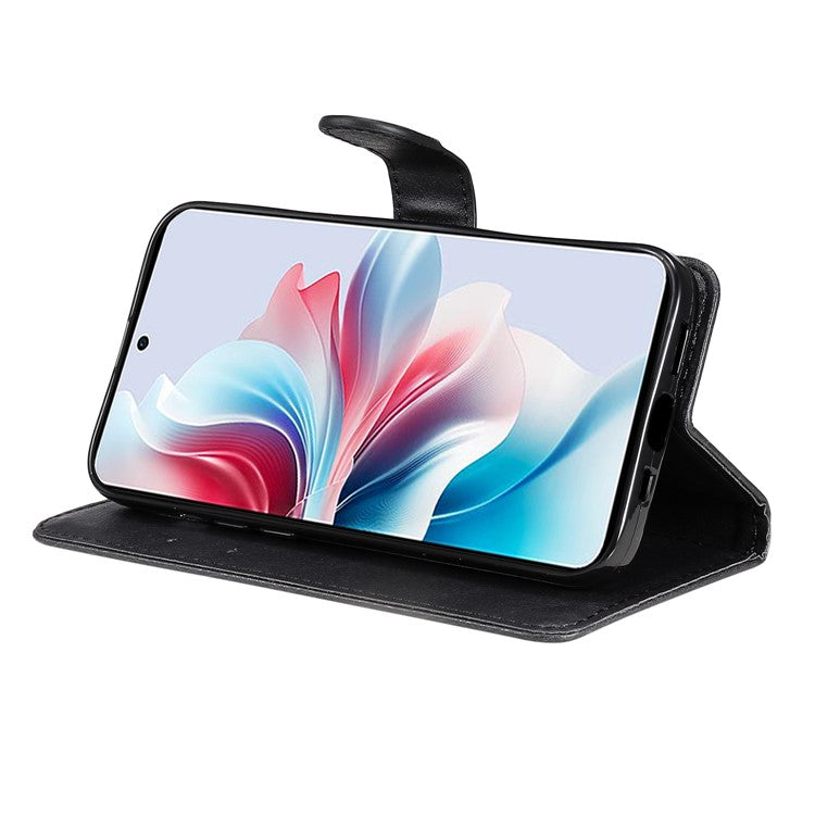 KT Leather Series-2 for Oppo Reno11 F 5G Case Solid Color Leather Wallet Flip Protective Phone Cover - Black