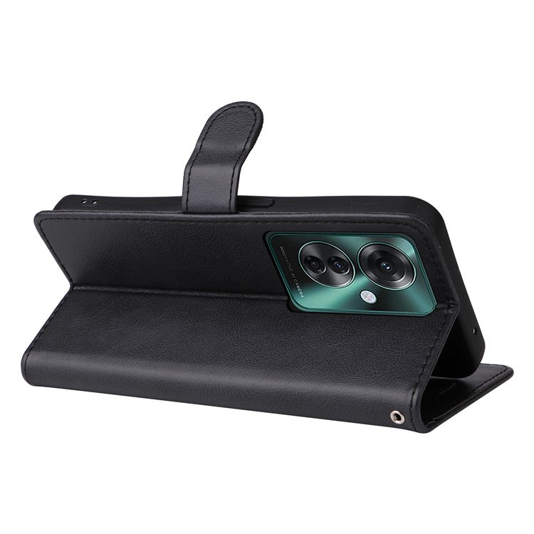 KT Leather Series-2 for Oppo Reno11 F 5G Case Solid Color Leather Wallet Flip Protective Phone Cover - Black