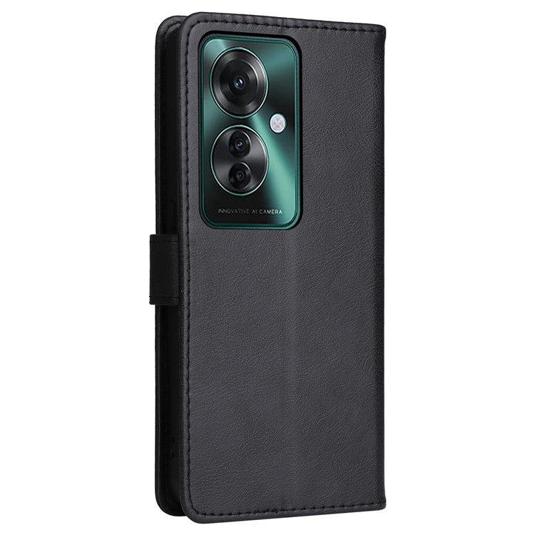 KT Leather Series-2 for Oppo Reno11 F 5G Case Solid Color Leather Wallet Flip Protective Phone Cover - Black