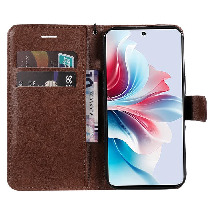 KT Leather Series-2 for Oppo Reno11 F 5G Case Solid Color Leather Wallet Flip Protective Phone Cover - Brown