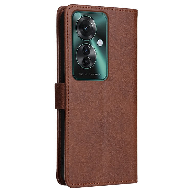 KT Leather Series-2 for Oppo Reno11 F 5G Case Solid Color Leather Wallet Flip Protective Phone Cover - Brown