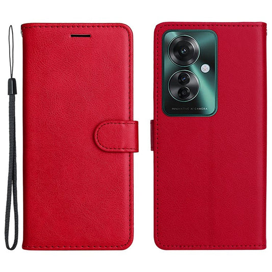 KT Leather Series-2 for Oppo Reno11 F 5G Case Solid Color Leather Wallet Flip Protective Phone Cover - Red