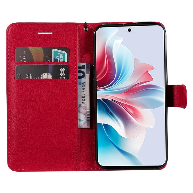 KT Leather Series-2 for Oppo Reno11 F 5G Case Solid Color Leather Wallet Flip Protective Phone Cover - Red