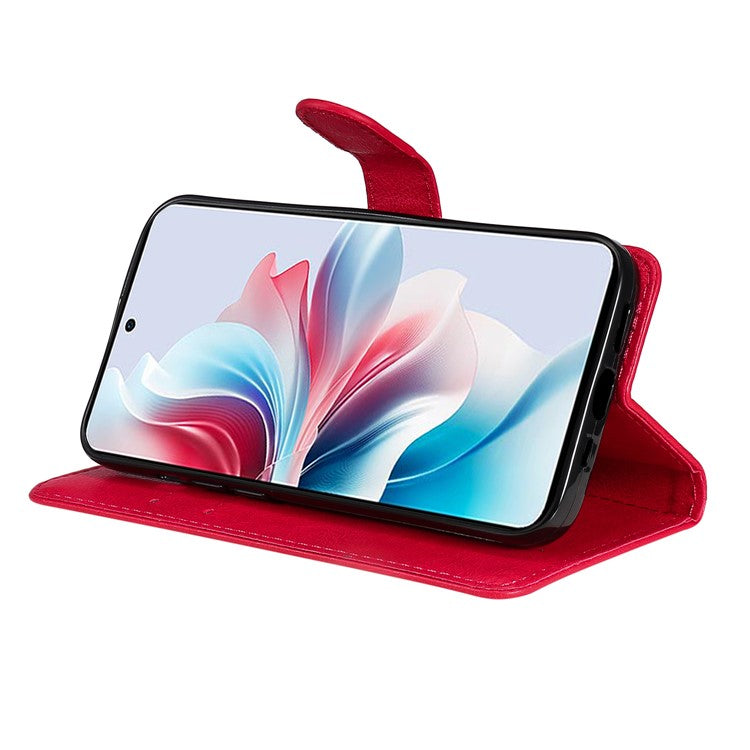 KT Leather Series-2 for Oppo Reno11 F 5G Case Solid Color Leather Wallet Flip Protective Phone Cover - Red