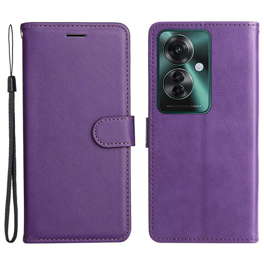 KT Leather Series-2 for Oppo Reno11 F 5G Case Solid Color Leather Wallet Flip Protective Phone Cover - Purple