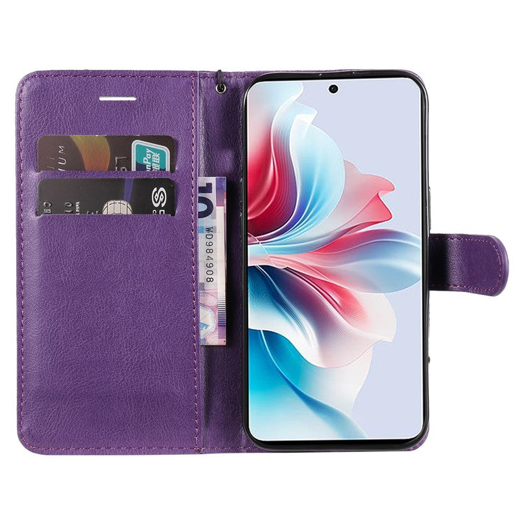 KT Leather Series-2 for Oppo Reno11 F 5G Case Solid Color Leather Wallet Flip Protective Phone Cover - Purple