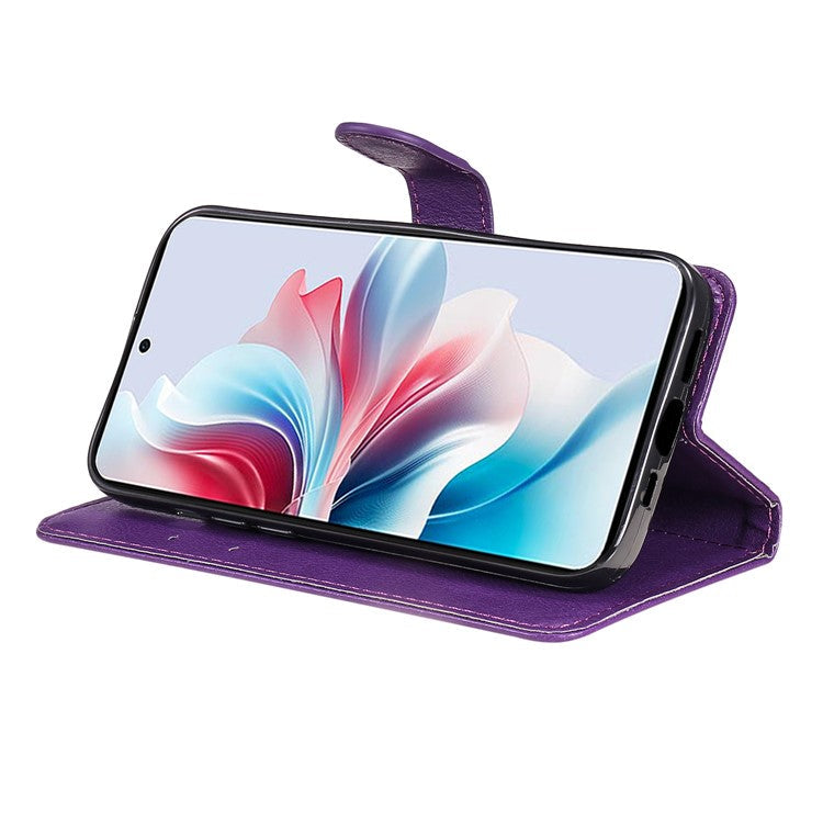 KT Leather Series-2 for Oppo Reno11 F 5G Case Solid Color Leather Wallet Flip Protective Phone Cover - Purple