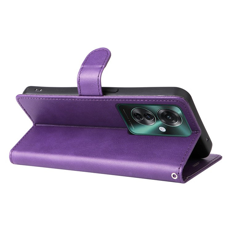 KT Leather Series-2 for Oppo Reno11 F 5G Case Solid Color Leather Wallet Flip Protective Phone Cover - Purple