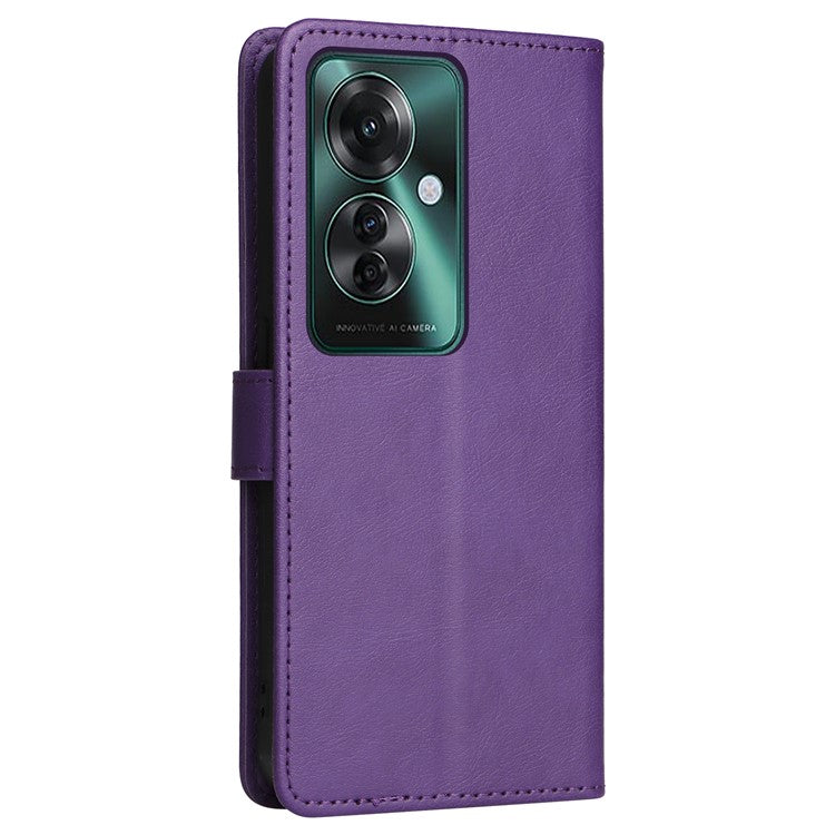 KT Leather Series-2 for Oppo Reno11 F 5G Case Solid Color Leather Wallet Flip Protective Phone Cover - Purple