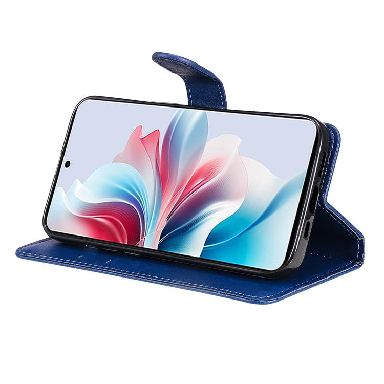 KT Leather Series-2 for Oppo Reno11 F 5G Case Solid Color Leather Wallet Flip Protective Phone Cover - Blue