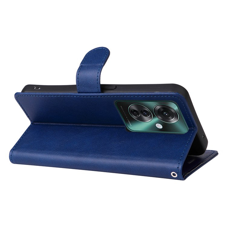 KT Leather Series-2 for Oppo Reno11 F 5G Case Solid Color Leather Wallet Flip Protective Phone Cover - Blue