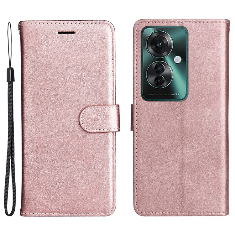 KT Leather Series-2 for Oppo Reno11 F 5G Case Solid Color Leather Wallet Flip Protective Phone Cover - Rose Gold
