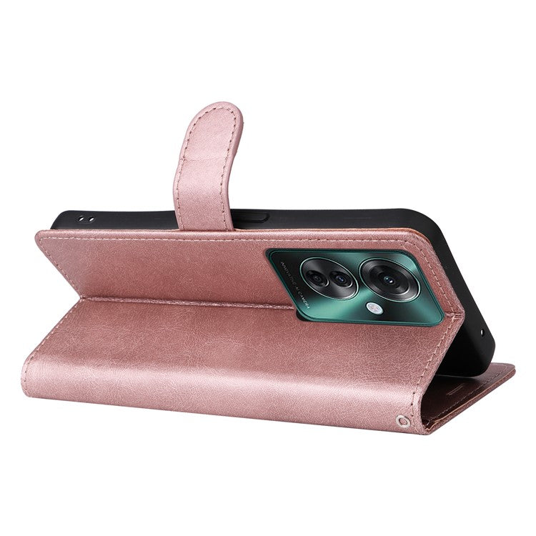 KT Leather Series-2 for Oppo Reno11 F 5G Case Solid Color Leather Wallet Flip Protective Phone Cover - Rose Gold