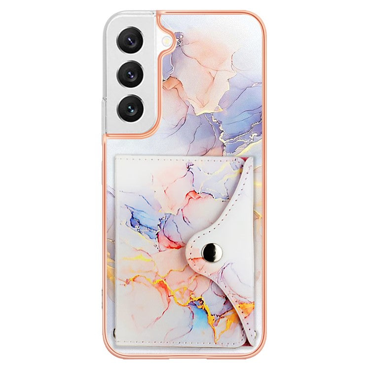 YB Leather Coating Series-9 for Samsung Galaxy S23+ Kickstand Case PU+TPU IMD Phone Cover with Card Slot - 004 Marble White