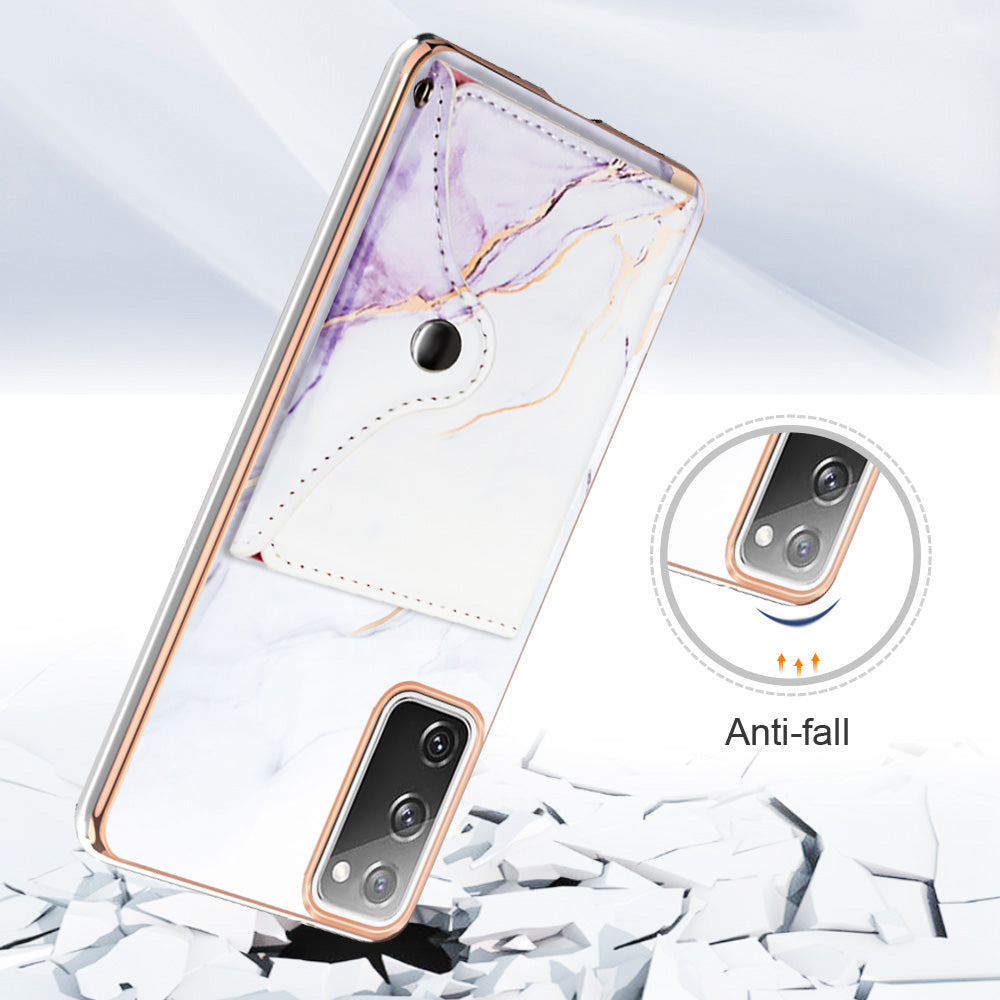 YB Leather Coating Series-9 for Samsung Galaxy S20 FE / S20 FE 5G / S20 FE 2022 / S20 Lite IMD Leather+TPU Phone Cover - 006 White Purple