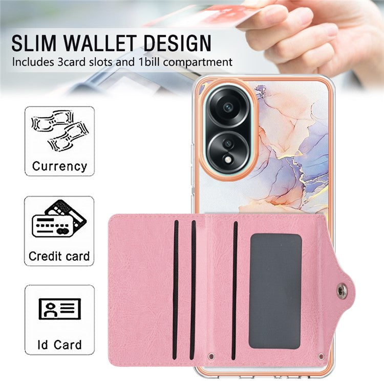 YB Leather Coating Series-9 for Oppo A58 4G Case Card Holder Leather+TPU IMD Protective Cover - 004 Marble White