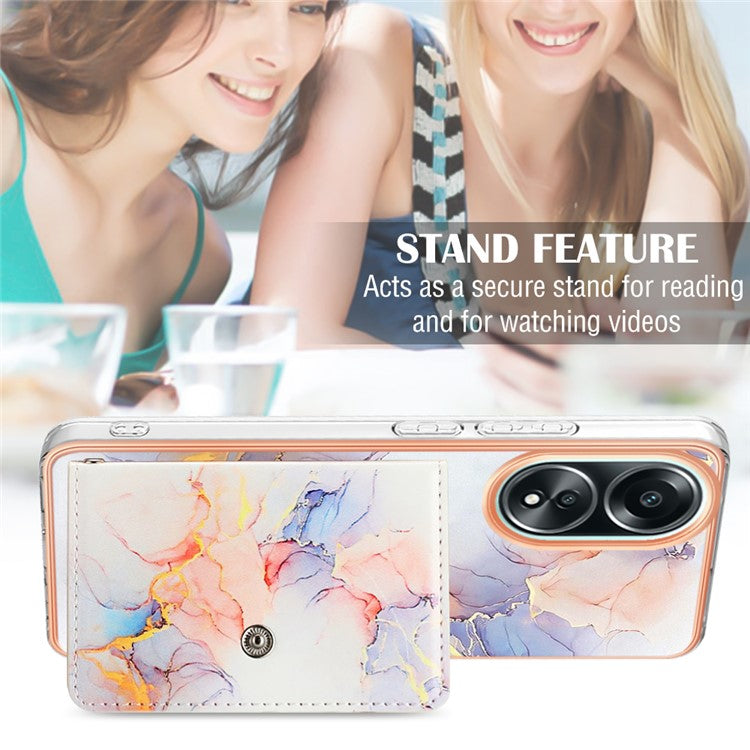 YB Leather Coating Series-9 for Oppo A58 4G Case Card Holder Leather+TPU IMD Protective Cover - 004 Marble White
