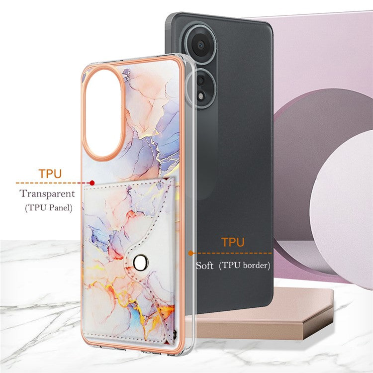 YB Leather Coating Series-9 for Oppo A58 4G Case Card Holder Leather+TPU IMD Protective Cover - 004 Marble White