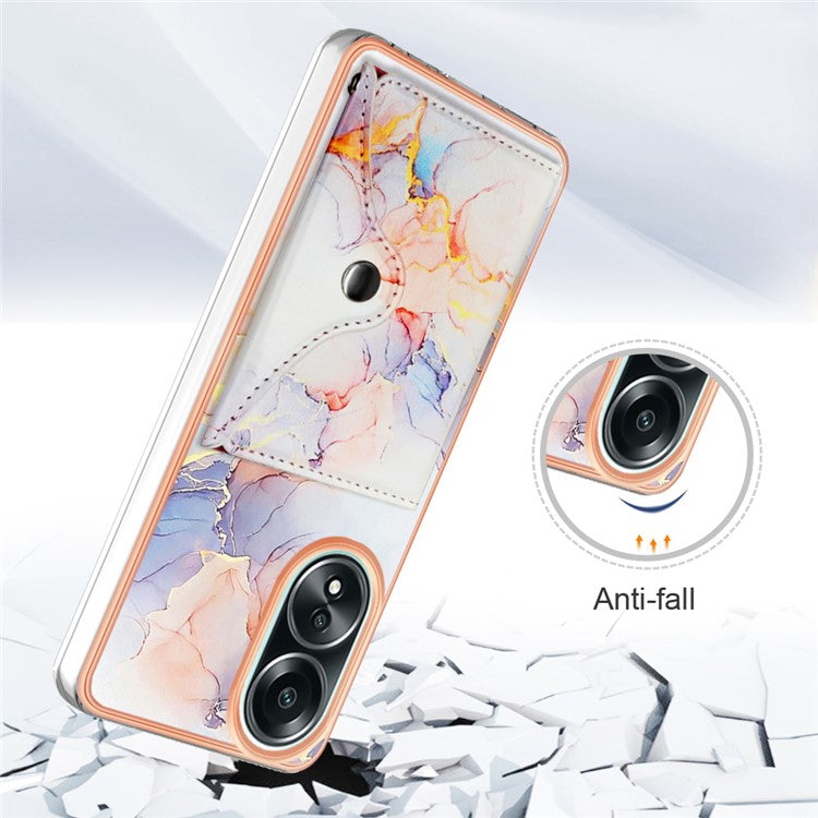 YB Leather Coating Series-9 for Oppo A58 4G Case Card Holder Leather+TPU IMD Protective Cover - 004 Marble White