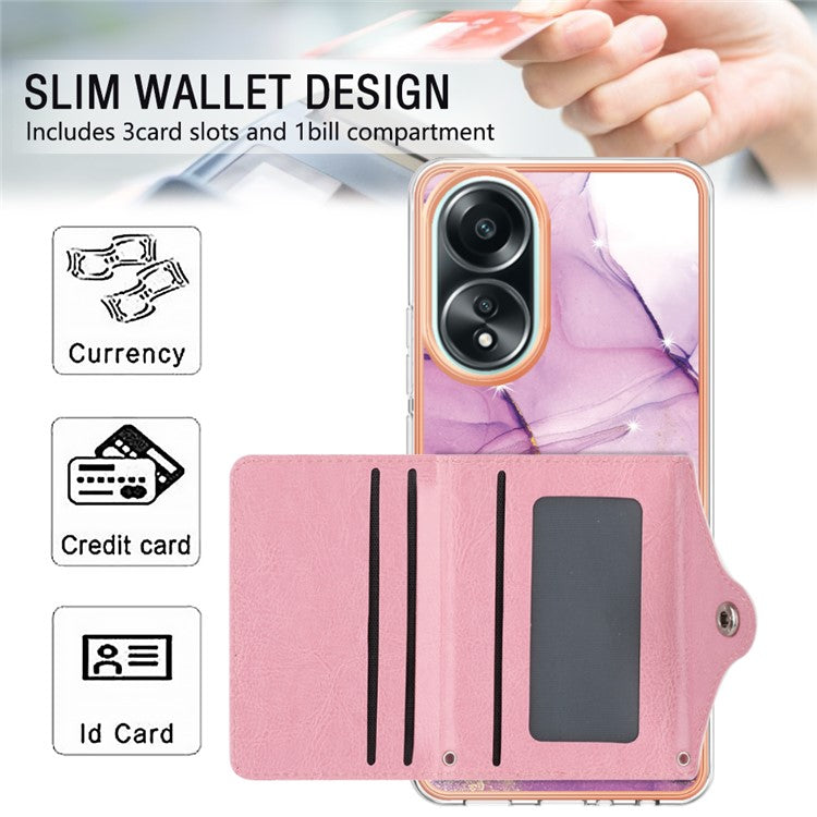 YB Leather Coating Series-9 for Oppo A58 4G Case Card Holder Leather+TPU IMD Protective Cover - 001 Purple