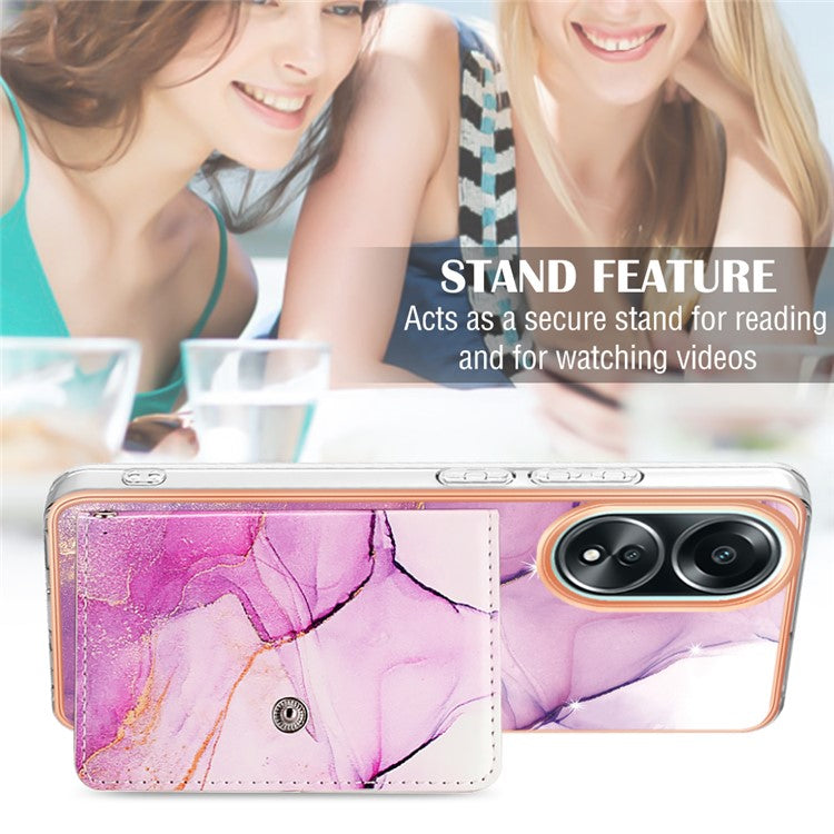 YB Leather Coating Series-9 for Oppo A58 4G Case Card Holder Leather+TPU IMD Protective Cover - 001 Purple