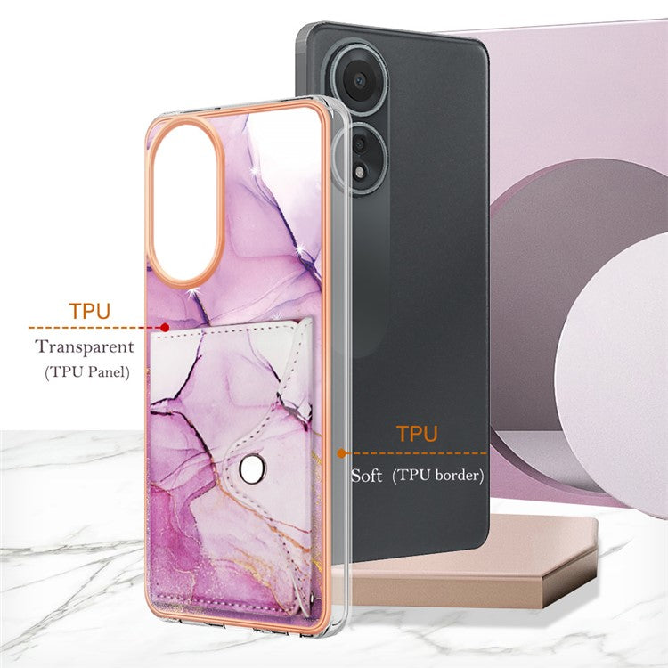 YB Leather Coating Series-9 for Oppo A58 4G Case Card Holder Leather+TPU IMD Protective Cover - 001 Purple