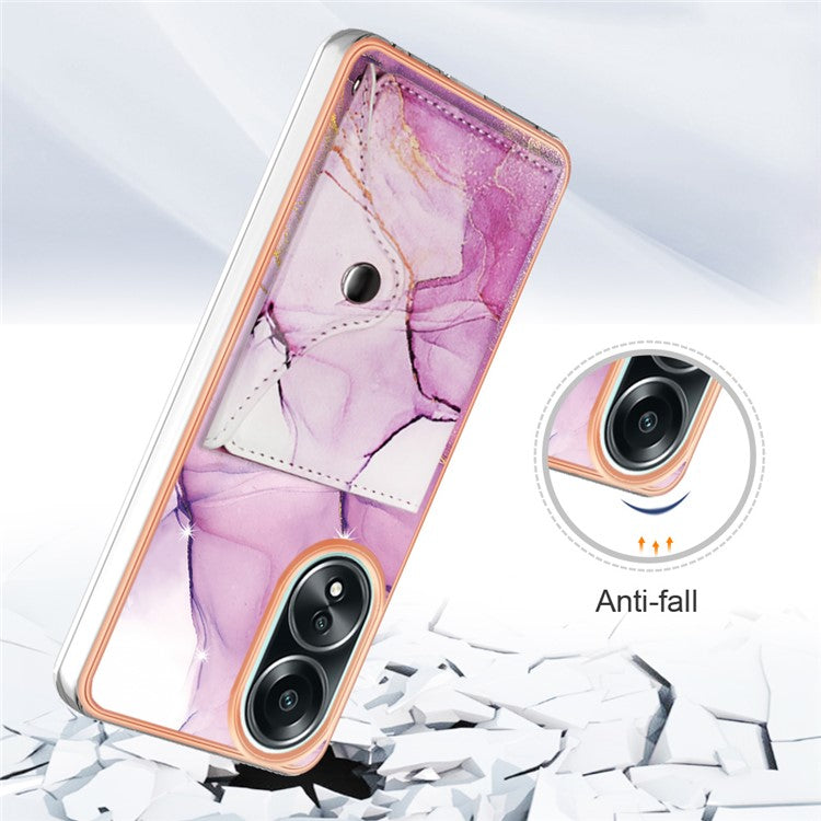 YB Leather Coating Series-9 for Oppo A58 4G Case Card Holder Leather+TPU IMD Protective Cover - 001 Purple