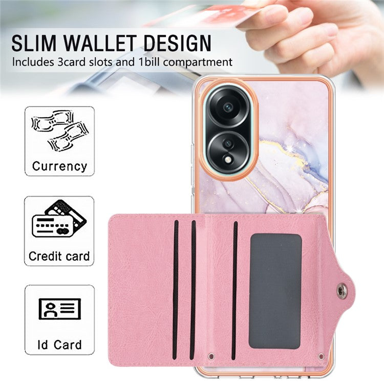 YB Leather Coating Series-9 for Oppo A58 4G Case Card Holder Leather+TPU IMD Protective Cover - 005 Rose Gold