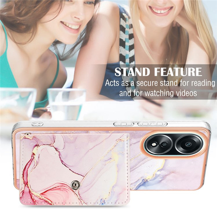 YB Leather Coating Series-9 for Oppo A58 4G Case Card Holder Leather+TPU IMD Protective Cover - 005 Rose Gold
