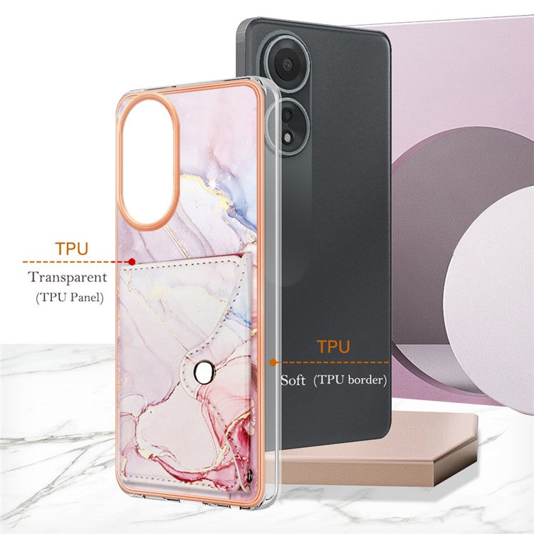 YB Leather Coating Series-9 for Oppo A58 4G Case Card Holder Leather+TPU IMD Protective Cover - 005 Rose Gold