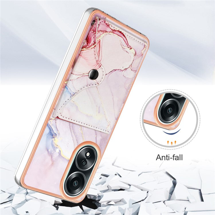 YB Leather Coating Series-9 for Oppo A58 4G Case Card Holder Leather+TPU IMD Protective Cover - 005 Rose Gold