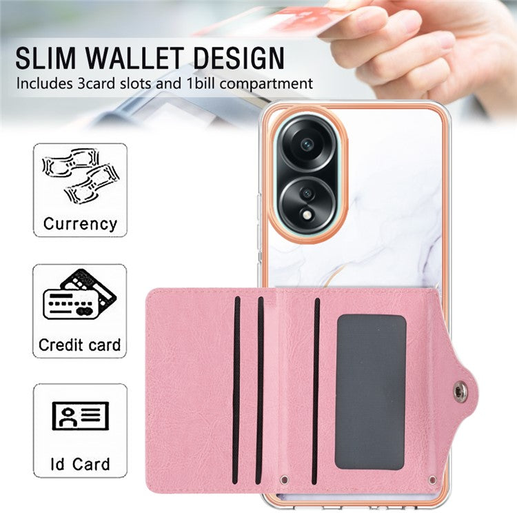 YB Leather Coating Series-9 for Oppo A58 4G Case Card Holder Leather+TPU IMD Protective Cover - 006 White Purple
