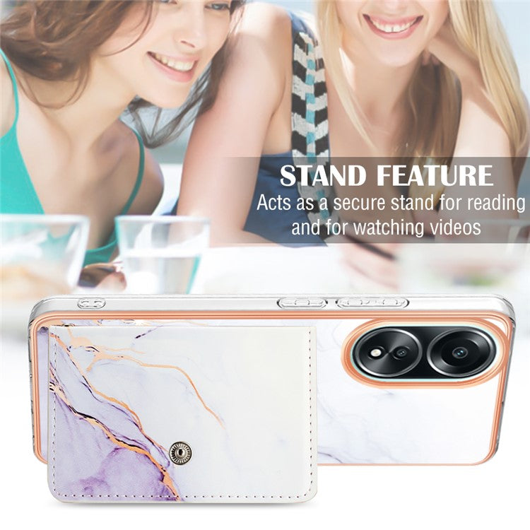 YB Leather Coating Series-9 for Oppo A58 4G Case Card Holder Leather+TPU IMD Protective Cover - 006 White Purple