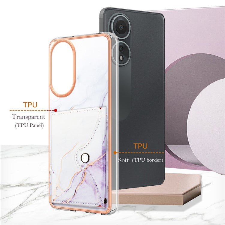 YB Leather Coating Series-9 for Oppo A58 4G Case Card Holder Leather+TPU IMD Protective Cover - 006 White Purple