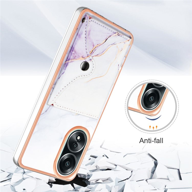 YB Leather Coating Series-9 for Oppo A58 4G Case Card Holder Leather+TPU IMD Protective Cover - 006 White Purple
