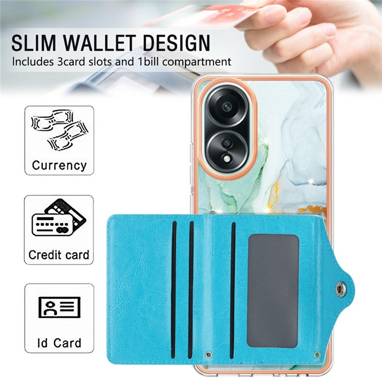 YB Leather Coating Series-9 for Oppo A58 4G Case Card Holder Leather+TPU IMD Protective Cover - 003 Green