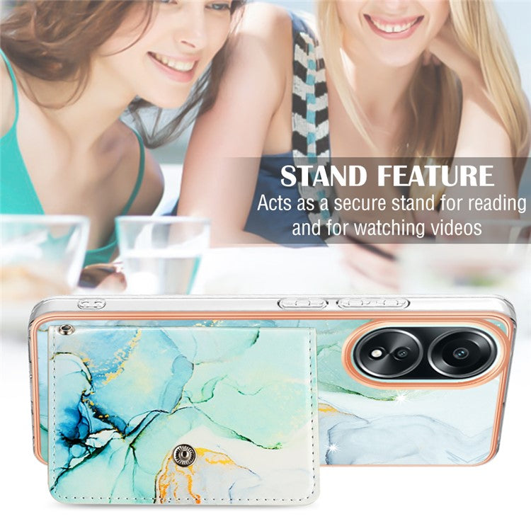 YB Leather Coating Series-9 for Oppo A58 4G Case Card Holder Leather+TPU IMD Protective Cover - 003 Green