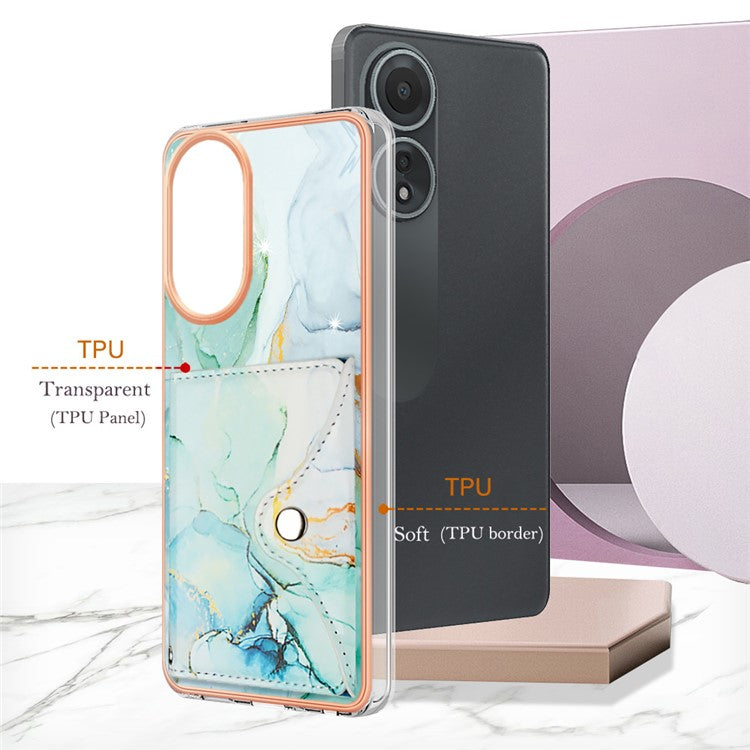 YB Leather Coating Series-9 for Oppo A58 4G Case Card Holder Leather+TPU IMD Protective Cover - 003 Green