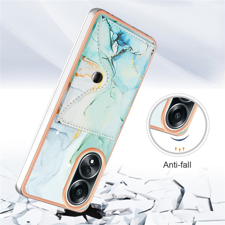 YB Leather Coating Series-9 for Oppo A58 4G Case Card Holder Leather+TPU IMD Protective Cover - 003 Green